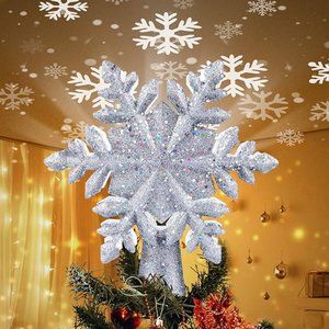 Christmas Tree Topper Lighted with Built-in Led Rotating Snowflake Projector